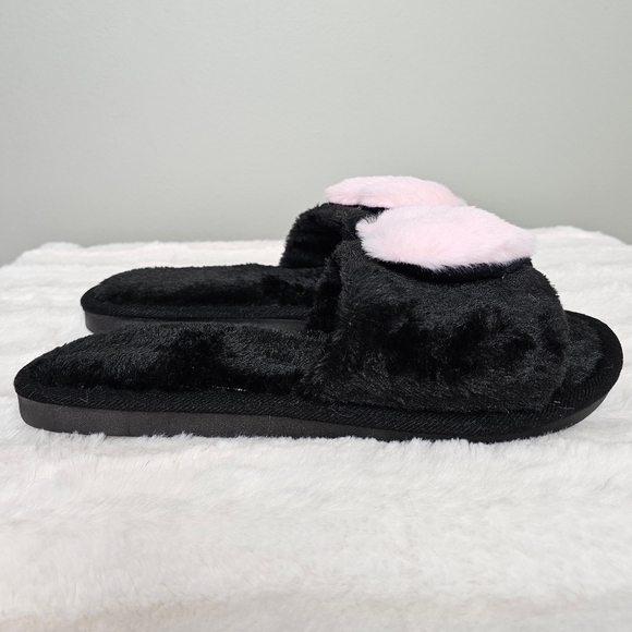 HEART Slippers Fuzzy Fluffy Memory Foam Open Toe Indoor Outdoor House Shoes PINK - Picture 4 of 8